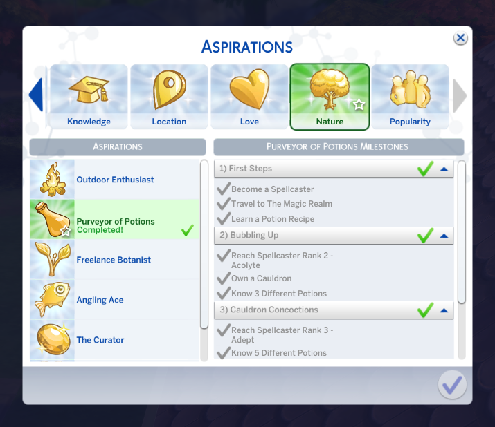 Aspirations in Sims 4 nature